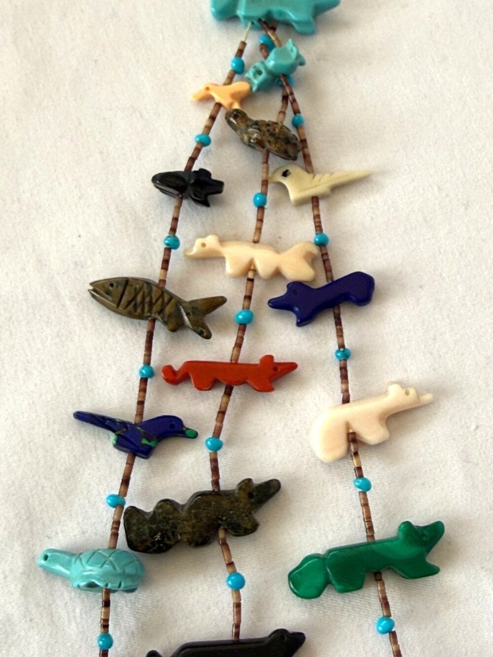 VINTAGE ZUNI ANIMAL FETISH HAND CARVED GEMSTONE HEISHI BEAD 3-STRAND NECKLACE - Picture 13 of 16